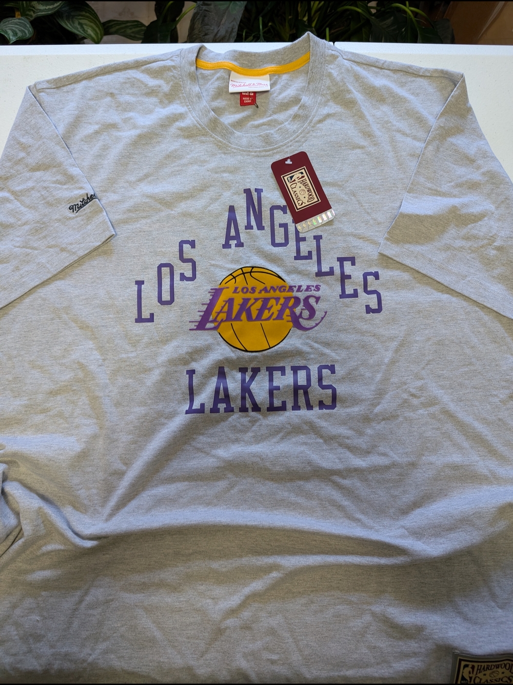 Mitchell & Ness Los Angeles Lakers Gray T-Shirt with Purple and Gold Logo
